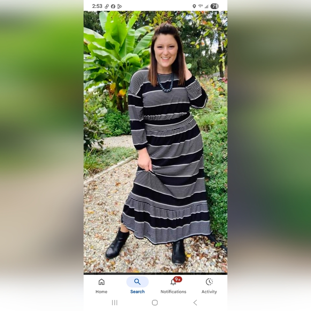 NWT Lularoe Evelyn Black and Tan Striped Maxi Dress, L